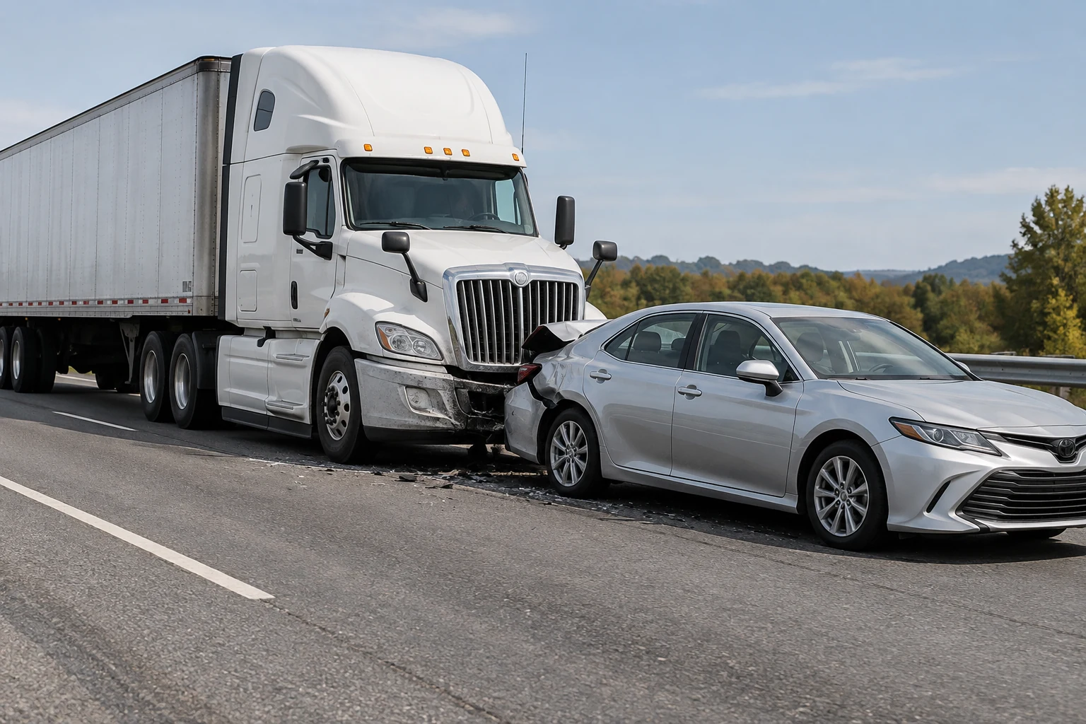 Illustration of a semi-truck striking the rear of a passenger car